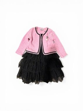 Pink Textured Tweed Jacket with Black Trim